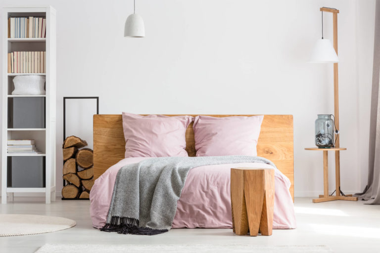 Bed with pink bed sheets