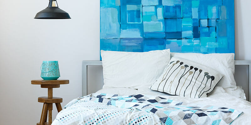Blue themed master bedroom