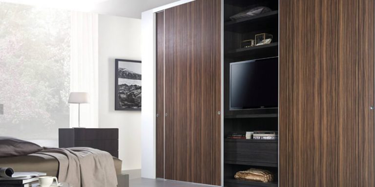 Dark brown wooden sliding wardrobes