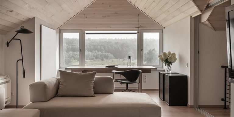 Living Room With Sloped Ceiling