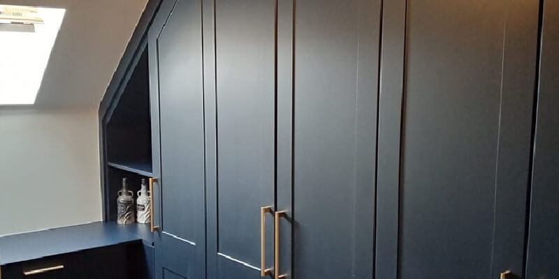 Dark Blue Sloped Ceiling Wardrobe